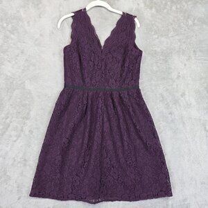 LOFT Dress Womens 4 Purple Floral Lace V Neck Sleeveless Fit & Flare Party